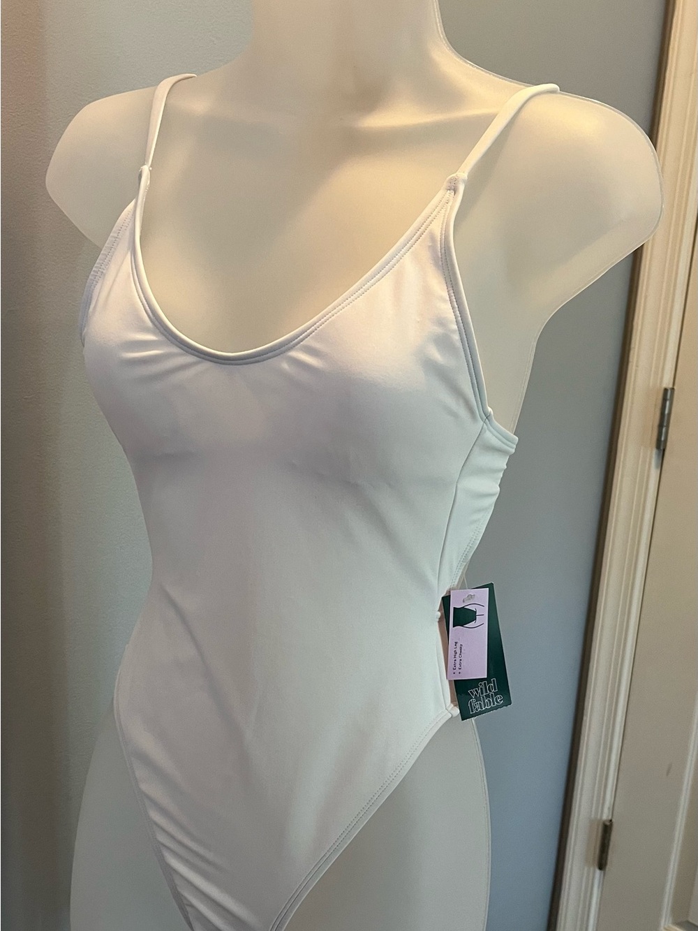 Women’s White Neck one piece  Bathing suit Size XXS Wild Fable Extra Cheeky NWT